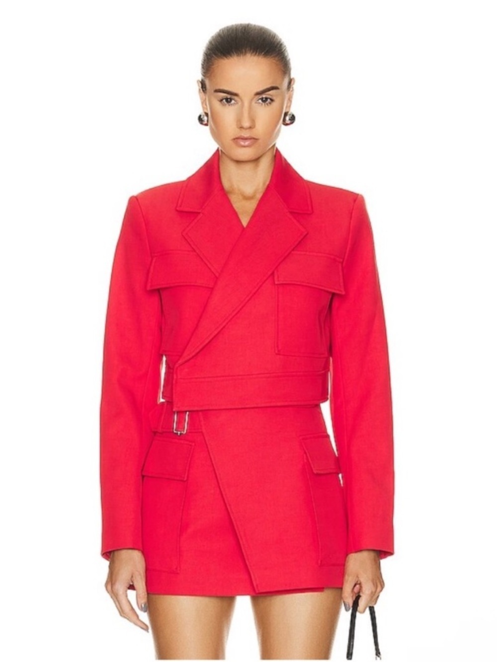 A.L.C. Reeve Cropped Blazer Jacket Patch Pocket Ruby Red Size 6 - Picture 11 of 16